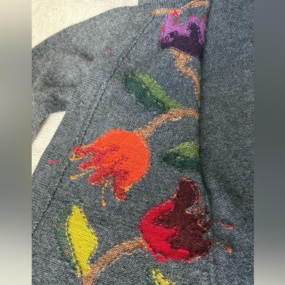🦙🧶100% Peruvian Alpaca Floral Embroidered Button-Up Sweater Cardigan - Picture 11 of 13